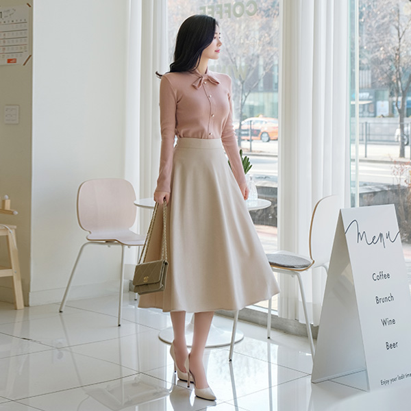 sk3938 소프트한 기모 패브릭의 허리 뒷밴딩 플레어 롱 스커트 skirt