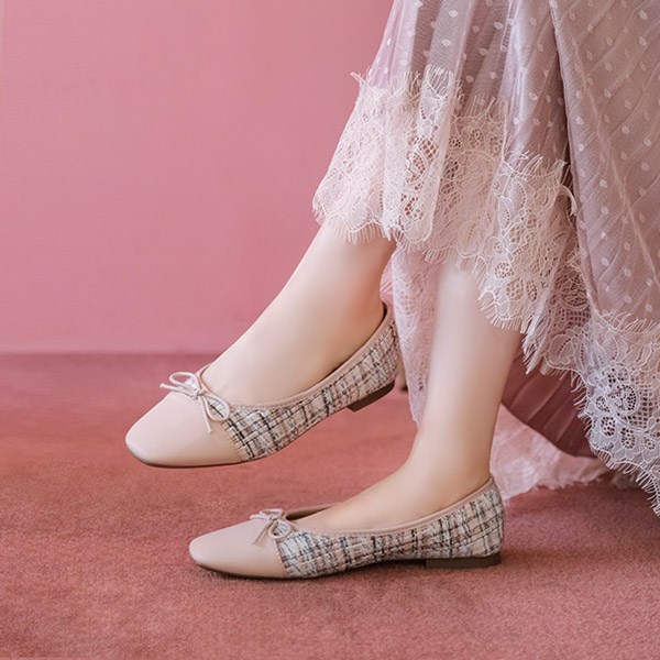 sh1772 예쁜배색의 트위드 패턴으로 여성스러움을 더한 플랫슈즈 shoes