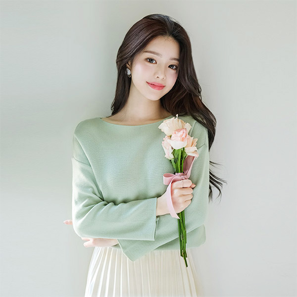 nt2079 얼굴을 화사하게 만들어줄 상큼한 컬러감의 입술넥 니트 티셔츠 knit