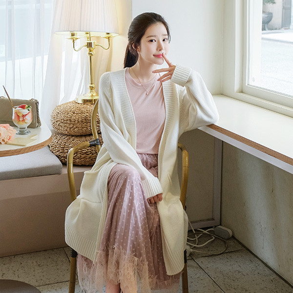 cd1279 통통튀는 비비드 컬러들로 구성된 루즈한 핏감의 숄라인의 니트 롱 가디건 cardigan