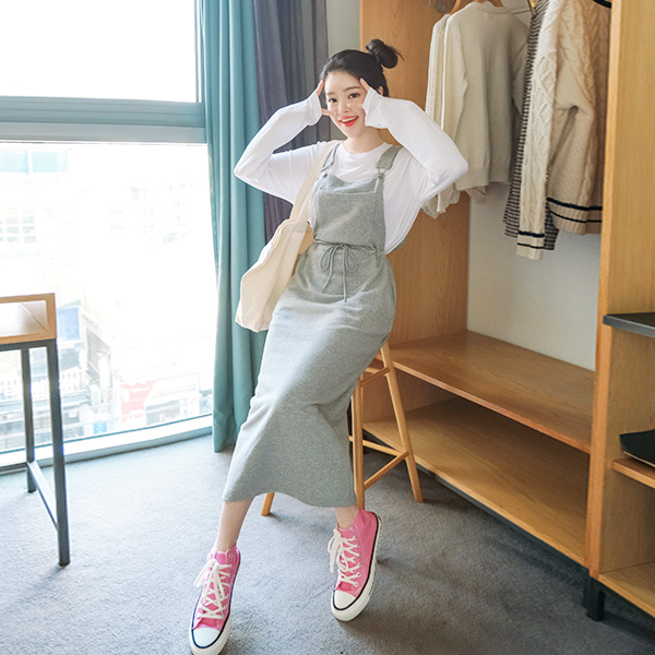 op8509 큐트한무드를 선사할 멜빵디자인의 롱 서스펜더 원피스 dress