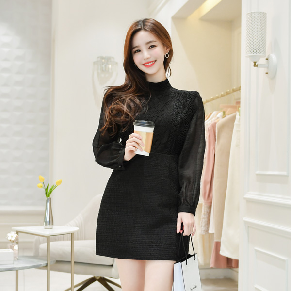 op8505 고급진 로맨틱웨어를 선사할 레이스 포인트의 트위드 미니원피스 dress
