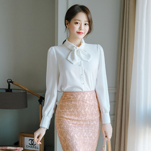 bs4924 고급스러운 타이 홀 디자인의 블라우스 blouse