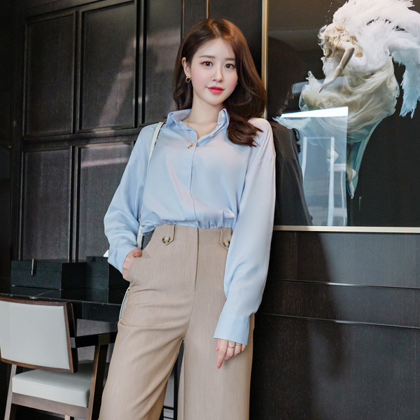 bs4931 깔끔 단정한 히든버튼 디테일의 은은한 컬러감을 담은 베이직 셔츠 블라우스 blouse