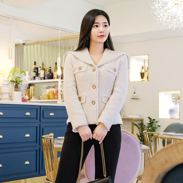 jk1117 탄탄한 조직감이 느껴지는 세일러 카라 디자인의 골드 버튼 트위드 자켓 jacket