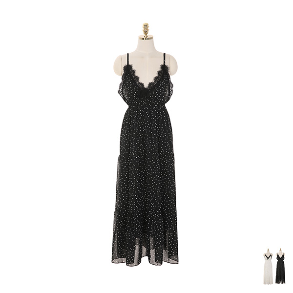 op8575 찰랑거리는 실루엣의 도트 레이스 서스펜더 롱 원피스 dress