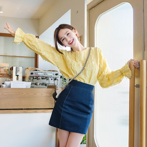 sk3965 스티치디테일과 포켓으로 귀엽게 완성된 H라인 청스커트 skirt