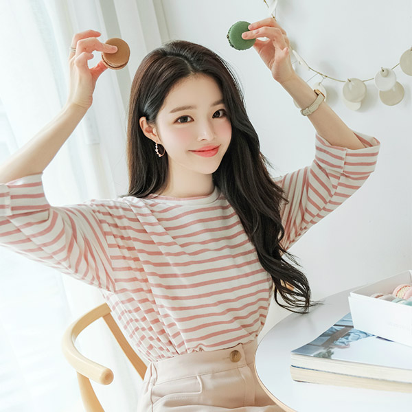 ts1920 넉넉한 핏감의 캐쥬얼 스트라이프 긴팔 티셔츠 tee