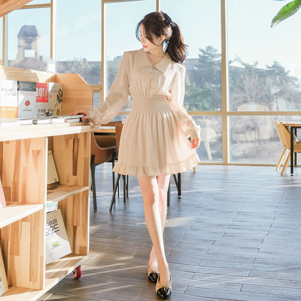 op8598 소녀감성 가득담은 요루패브릭의 스모크밴딩 플레어원피스 dress