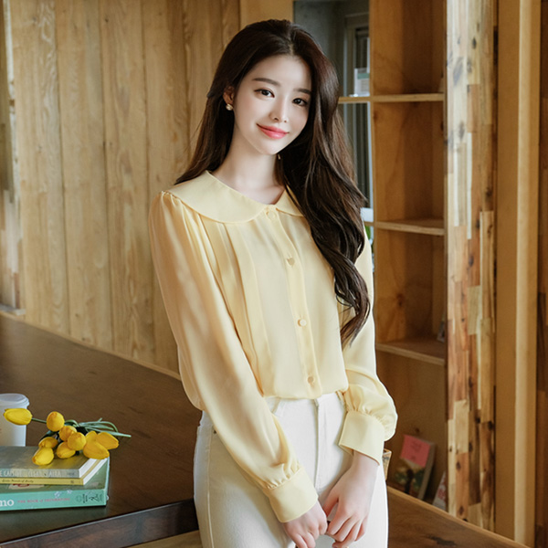 bs4945 러블리한 둥근카라 포인트 핀턱 디테일 쉬폰블라우스 blouse