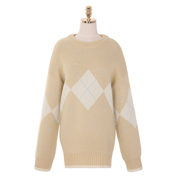 nt2090 보들보들한 소재와 아가일 패턴으로 완성된 박시핏 라운드넥 니트티 knit