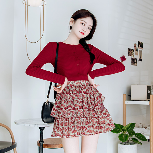 sk3978 찰랑찰랑한 캉캉 프릴 디테일이 돋보이는 맥시멀 플라워 패턴 미니 스커트 skirt