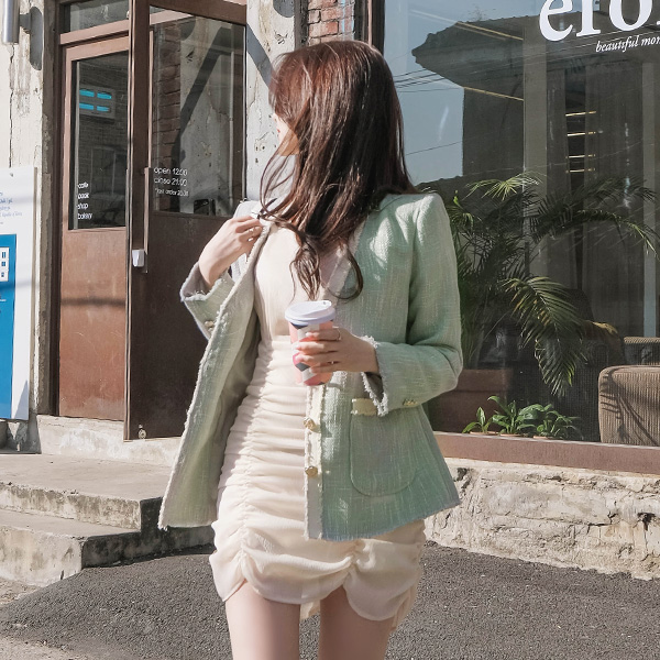 jk1128 산뜻한 컬러감의 하이퀄리티 디자인 골드버튼 트위드자켓 jacket