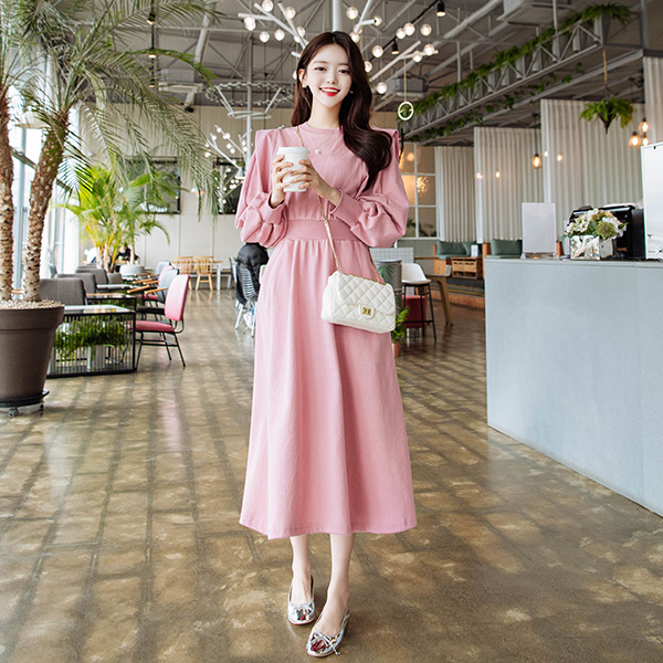 op8645 심쿵유발 러블리 무드의 날개 프릴 포인트 맨투맨 롱 원피스 dress