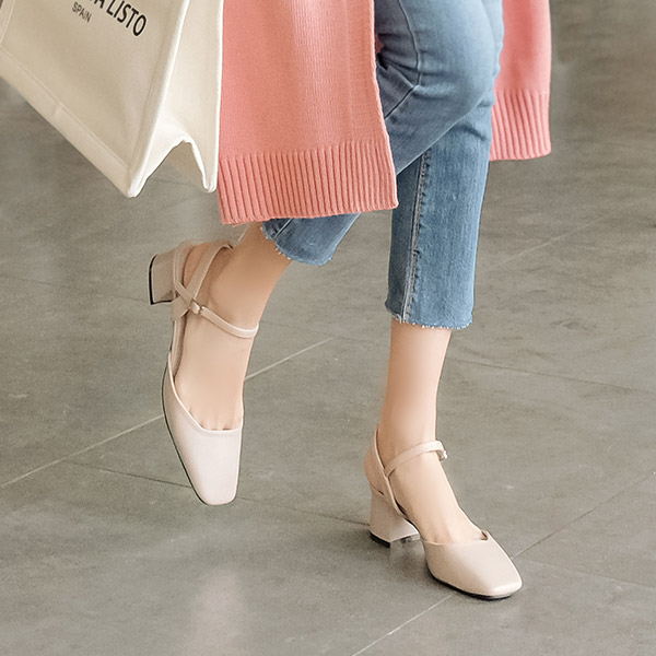 sh1788 귀여운 앞코쉐입의 메리제인 슬링백 미들힐 슈즈 shoes