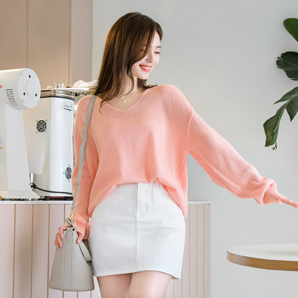 nt2103 브이넥 루즈한 실루엣으로 여리핏을 완성할 9가지 컬러 구성 베이직 니트티 knit