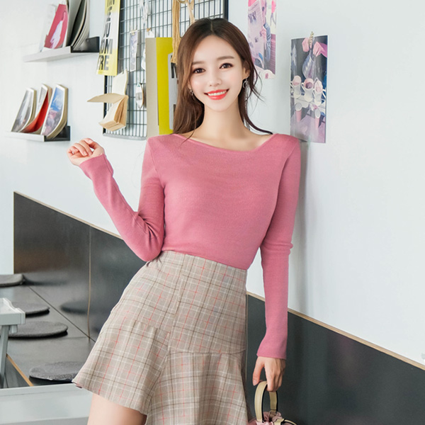 nt2106 가녀린 쇄골라인 돋보여줄 트렌디한 사선넥 디자인의 8컬러 데일리 니트티 knit