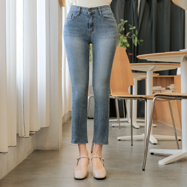 ps2076 아담녀들을 위한 크롭 9부기장의 슬림 일자핏 데님팬츠 pants