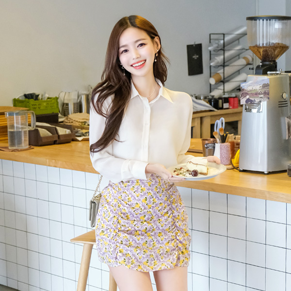 sk3992 시선집중 상큼달콤한 컬러프린팅의 뒷밴딩 셔링디자인 미니스커트 skirt