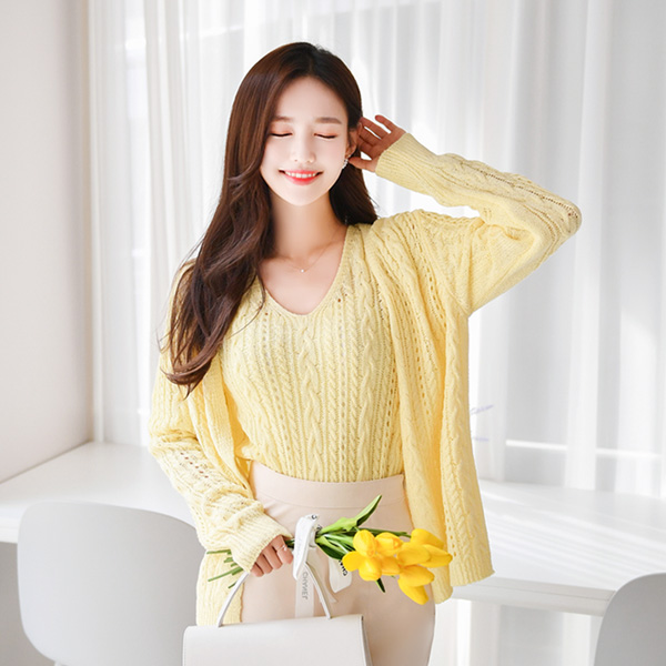 cd1300 송글송글한 꽈배기 패턴 짜임으로 완성된 니트티 가디건 세트 cardigan