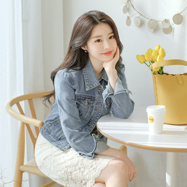 jk1150 여성스러운 무드로 매치하기 좋은 슬림핏 캐쥬얼 데님 숏 자켓 jacket