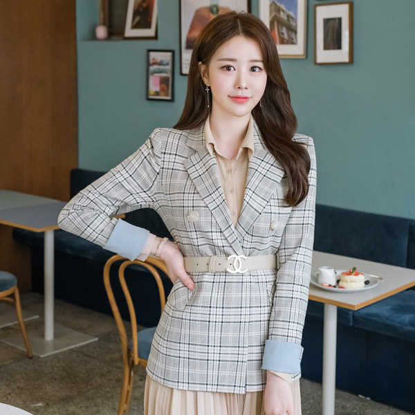 jk1155 배색 안감으로 포인트를 준 슬림핏 더블 테일러드 체크 자켓 jacket