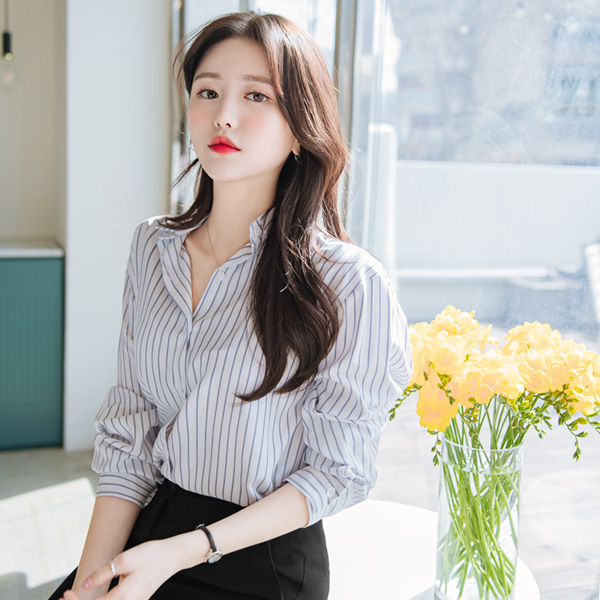 bs4983 촉촉하고 부드러운 터치감이 돋보이는 하이퀄리티 스트라이프 셔츠 blouse