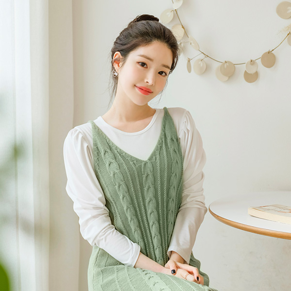 ts1947 숄더셔링과 백리본 포인트의 레이어드 라운드넥 티셔츠 tee