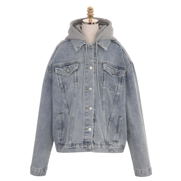 jk1166 후드 집업을 레이어드한 듯한 디자인의 오버핏 캐쥬얼 청자켓 jacket