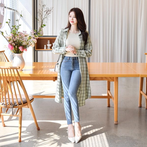 op8752 뒷날개 포인트 체크 셔츠 2way 원피스 dress