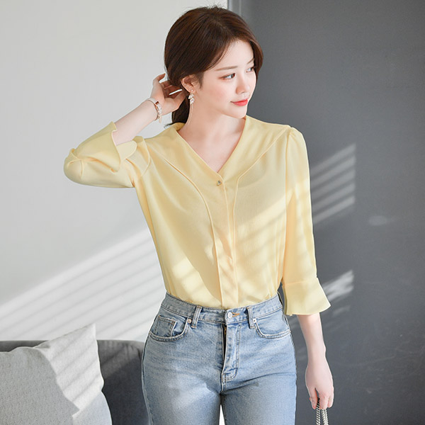 bs5001 하트 버튼 포인트의 세일러 카라 7부 블라우스 blouse