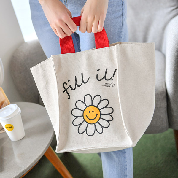 bg983 해바라기패턴과 레터링디자인의 입체적인 사각 에코백 bag