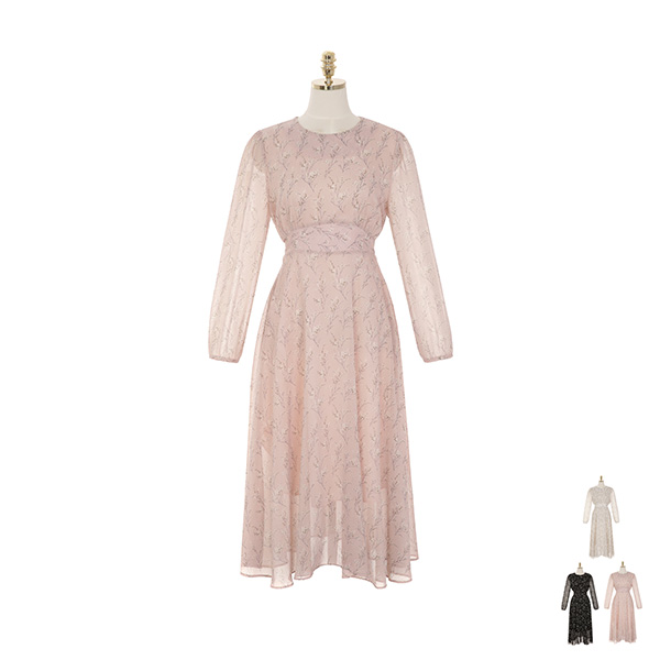 op8766 차분한 분위기 여신을 만들어주는 백리본 포인트 플라워 롱 쉬폰 플레어 원피스 dress