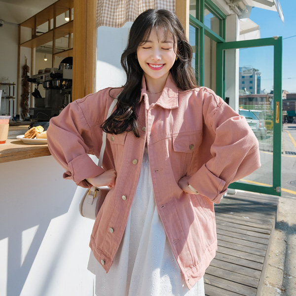 jk1175 러블리한 딸기우유빛 핑크컬러의 박시핏 코튼자켓 jacket