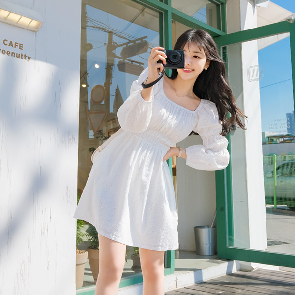 op8803 소녀감성 플라워 레이스소재의 미니기장 스퀘어넥 오프숄더원피스 dress