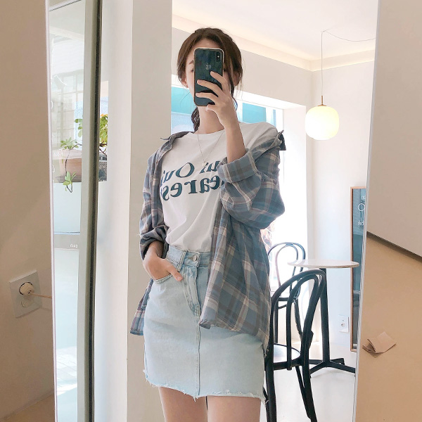 bs5020 스윗한 파스텔컬러의 체크패턴 포인트 롱 남방 blouse