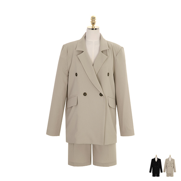 jk1177 루즈핏 더블 테일러드 자켓과 핀턱 숏팬츠를 함께 드리는 투피스 세트 two piece set
