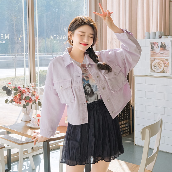 jk1183 마카롱처럼 달콤한 파스텔 컬러가 돋보이는 오버핏 캐쥬얼 코튼 자켓 jacket
