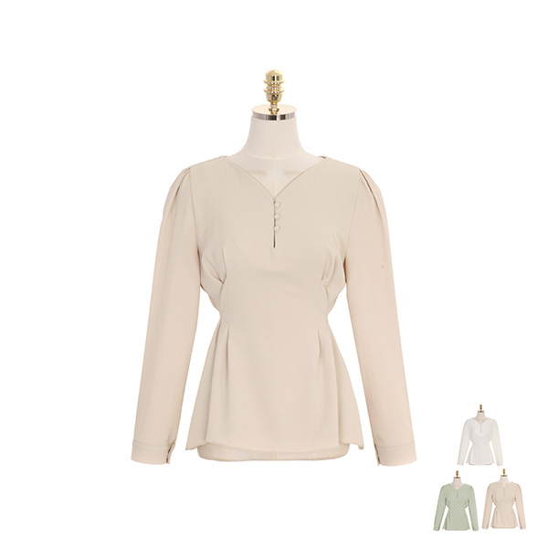 bs5019 슬림한 라인감을 연출하는 싸개 단추 포인트 핀턱 리본 블라우스 blouse