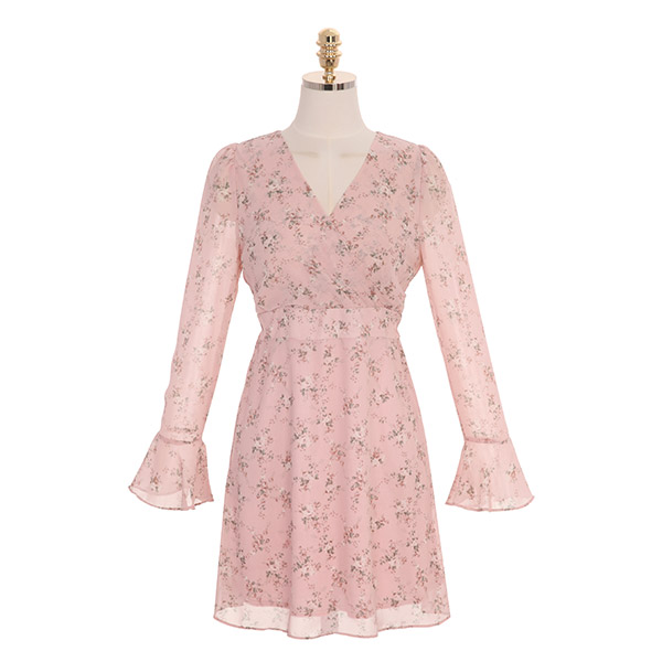 op8808 소녀감성 가득한 플라워 패턴으로 완성된 쉬폰 플레어 미니 원피스 dress