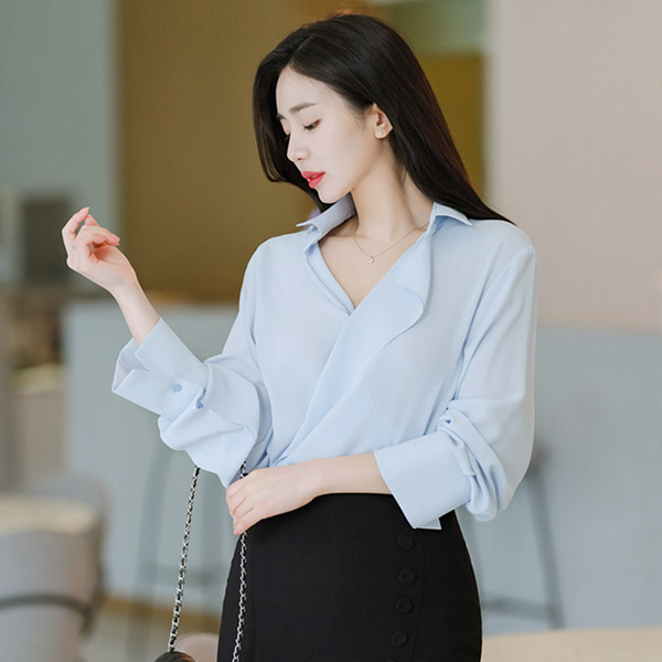 bs5033 러플 장식으로 고급스러운 랩 디자인의 셔츠 블라우스 blouse