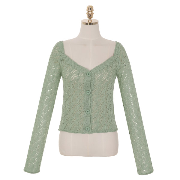 cd1343 성글진 스케일 패턴의 니트 짜임이 돋보이는 하트넥 가디건 cardigan