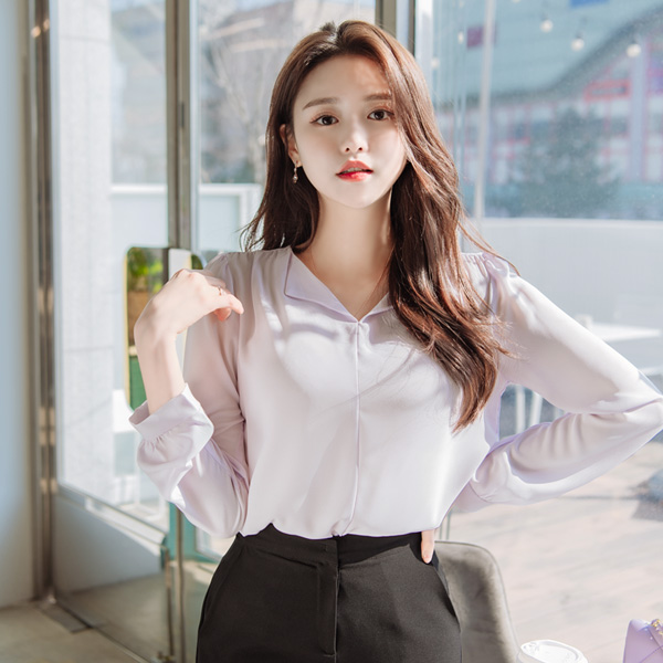 bs5078 여리여리 화사한 파스텔 컬러의 오픈브이넥 셔링 쉬폰 블라우스 blouse