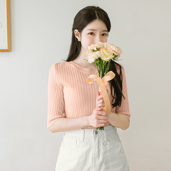 nt2135 스윗한 파스텔톤의 컬러감이 돋보이는 골지라인 반팔 니트 티셔츠 knit