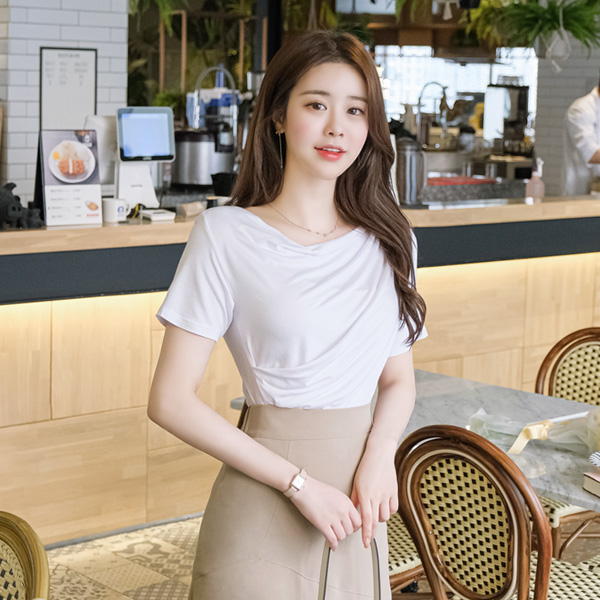 ts2015 페미닌 바디 실루엣을 선사 해 드릴 찰랑찰랑 셔링 반팔 티셔츠 tee