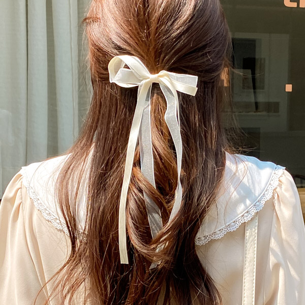 ac4490 사랑스러운 뒷모습을 선사해주는 이중 리본 장식의 로맨틱 헤어밴드 hairband