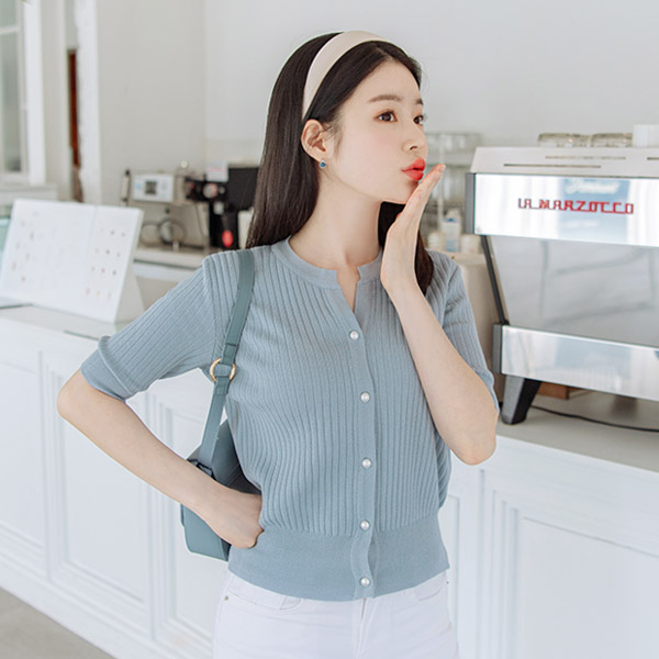 cd1357 여름을 예쁘게 즐기게 해 줄 진주장식 포인트 반팔 가디건 cardigan