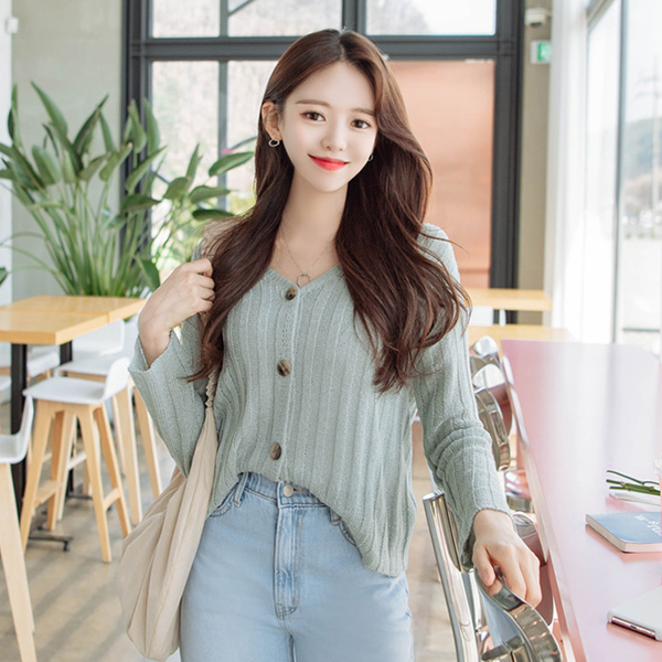 cd1358 썸머 시즌까지 톡톡하게 착용하기 좋은 여리 브이넥 니트 가디건 cardigan