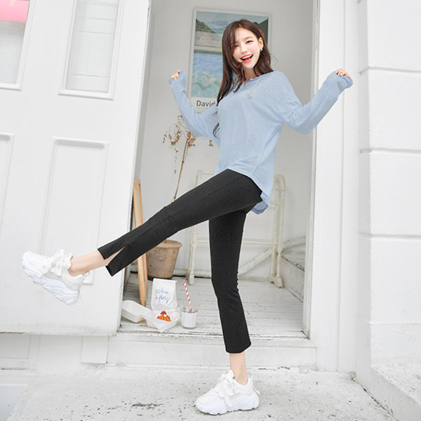 ps2153 액티브하고 편안한 꾸안꾸웨어 옆트임 포인트의 허리밴딩 골지 레깅스 팬츠 leggings