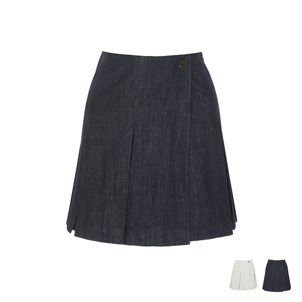 sk4096 캐주얼 룩으로 연출하기 좋은 플리츠 랩 데님 미니 스커트 skirt